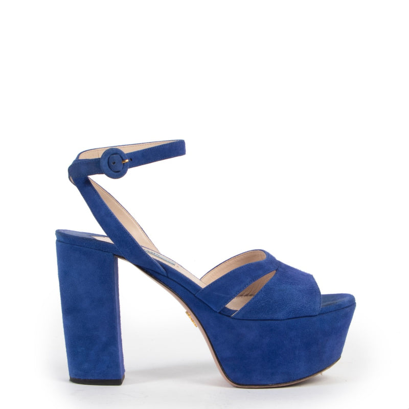 Shop safe online at Labellov in Antwerp these 100% authentic Prada Blue Suede Platform Sandals - size 37.5