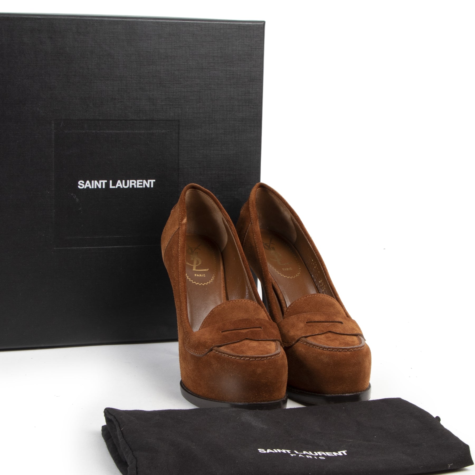 We buy and sell your authentic Saint Laurent Camel Suede Tribute Pumps