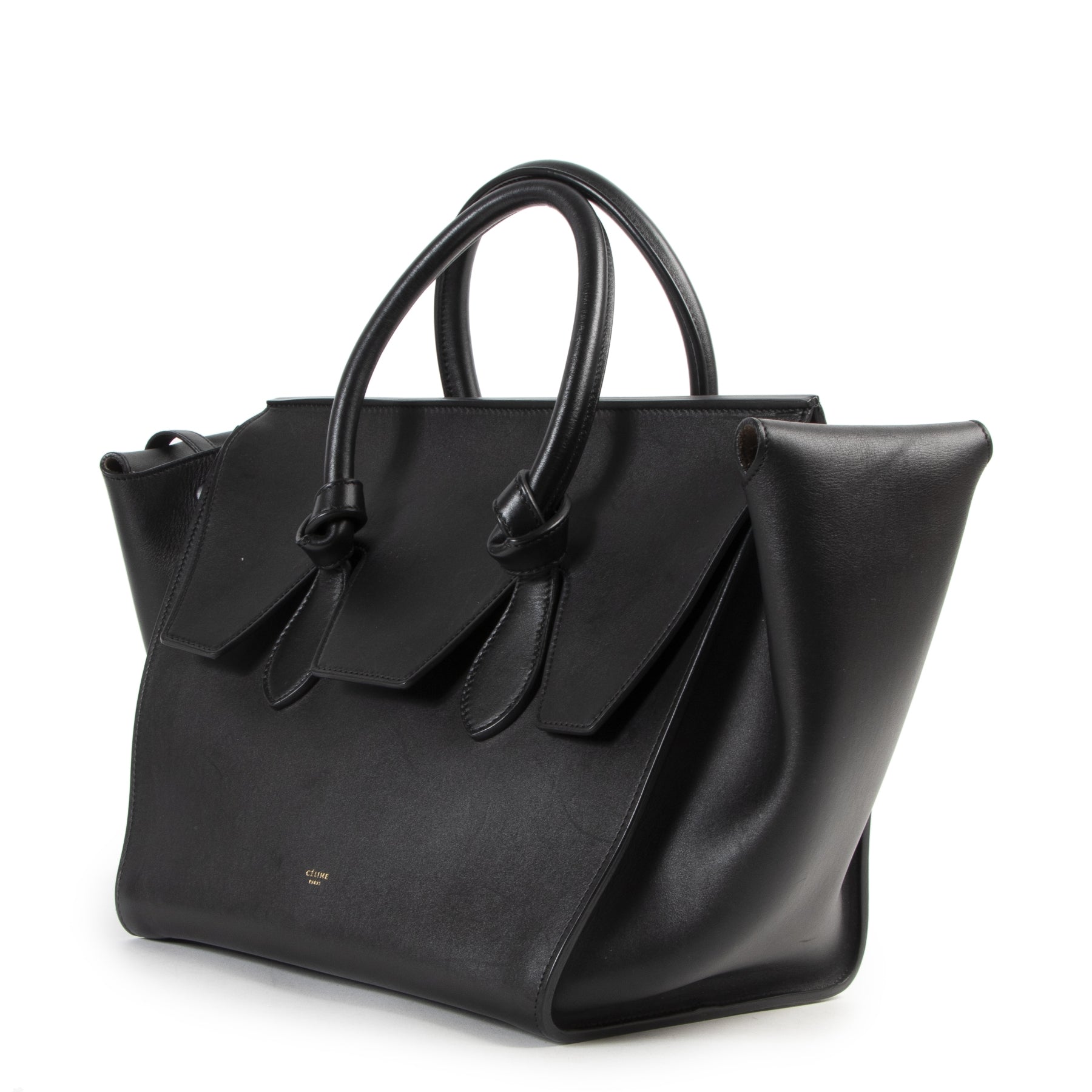 Celine Tie Knot Medium Black Leather Tote 100% authentic designer bags for the best price at Labellov