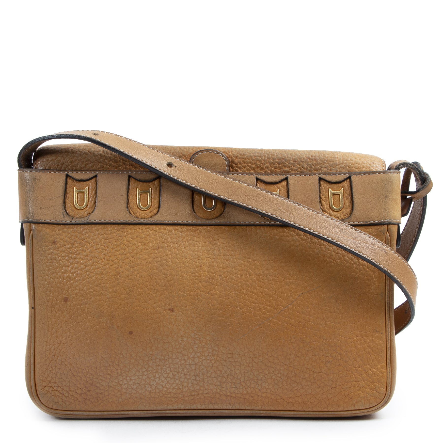 Authentieke Tweedehands Delvaux Cognac Leather Crossbody Bag juiste prijs veilig online shoppen luxe merken webshop winkelen Antwerpen België mode fashion