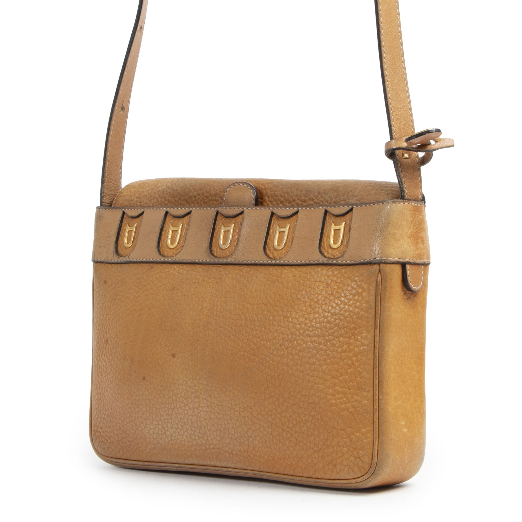 Authentieke Tweedehands Delvaux Cognac Leather Crossbody Bag juiste prijs veilig online shoppen luxe merken webshop winkelen Antwerpen België mode fashion