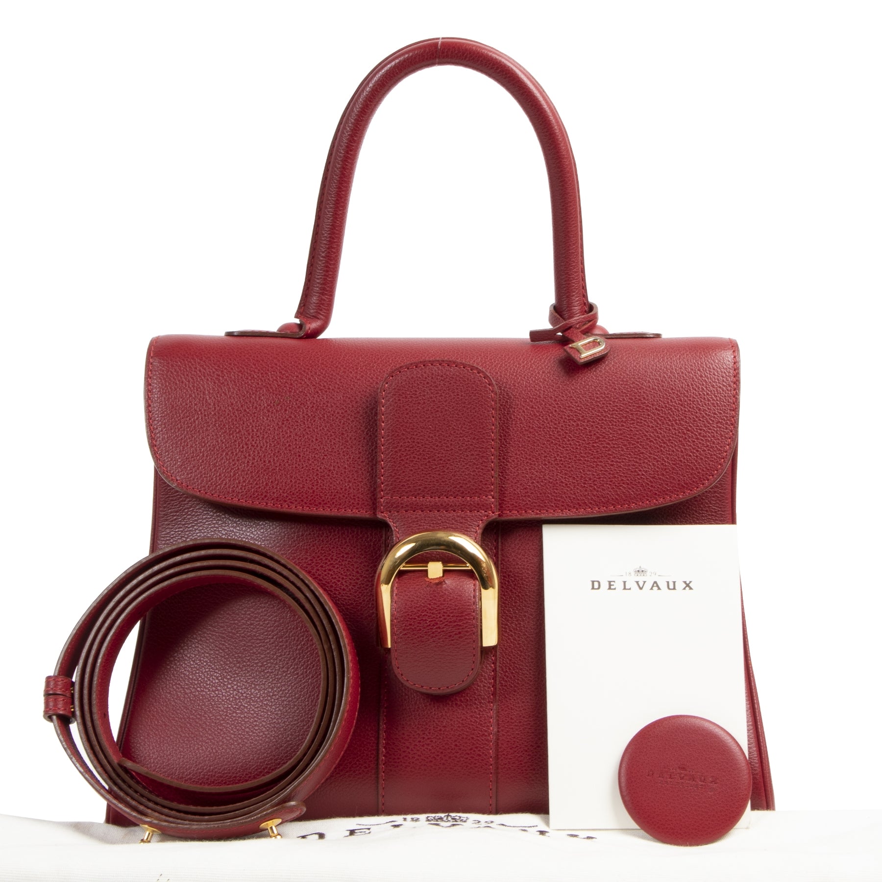 Authentic secondhand Delvaux Red Brillant MM Bag + Strap designer bags fashion luxury vintage webshop safe secure online shopping