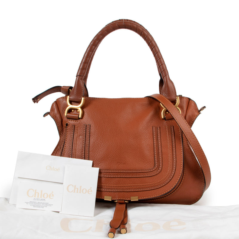 Chloé Marcie Medium Chestnut Brown Shoulder Bag full set available online at Labellov secondhand luxury handbags online