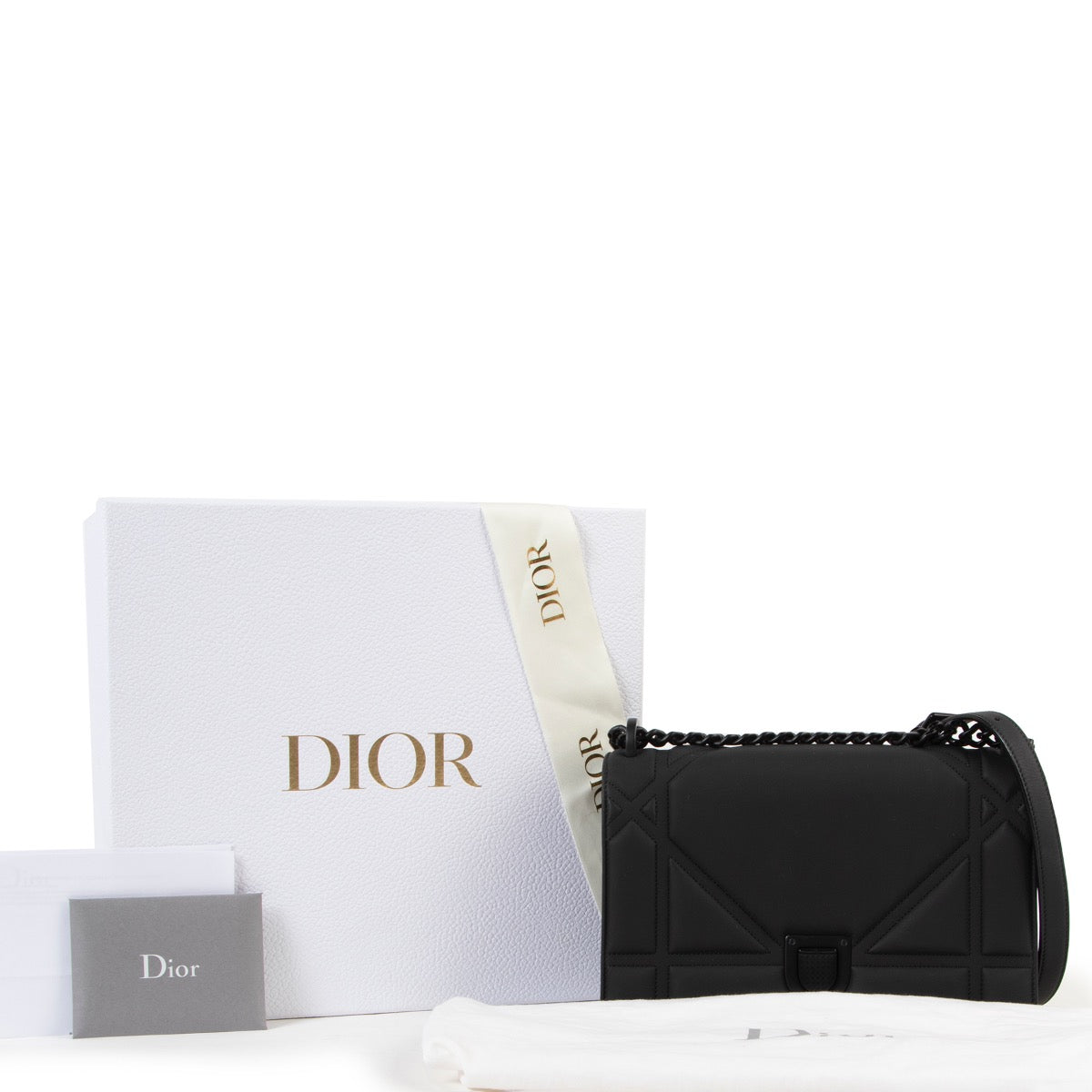 acheter en ligne seconde main Dior All Black Calfskin Diorama Flap Bag