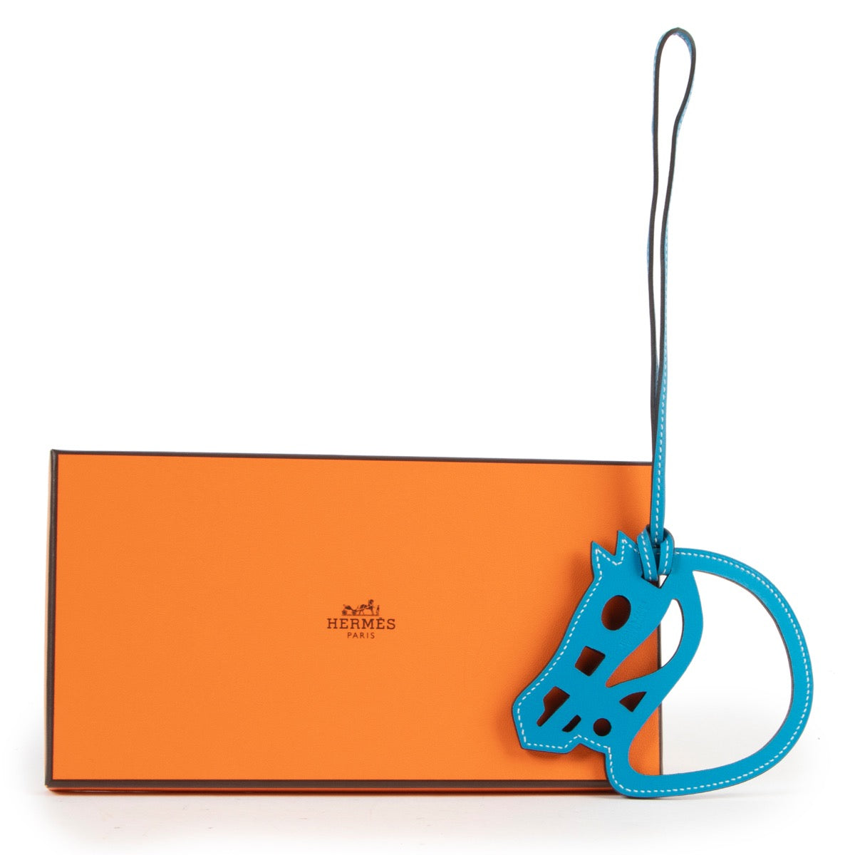 Veilig online kopen van authentieke Hermès Blue De Galice Paddock Cheval Bag Charm.