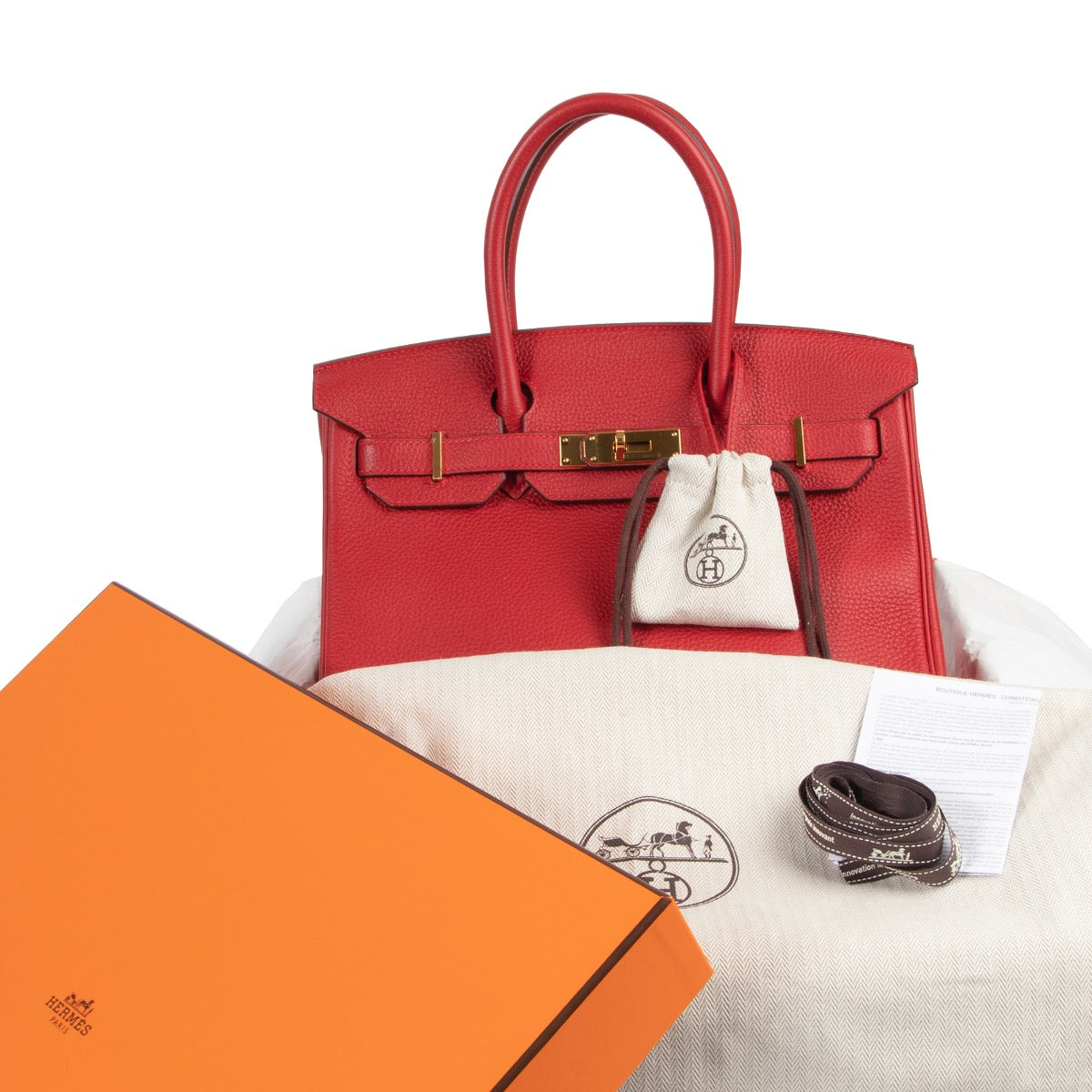 full set brand new authentic Hermes Birkin 30 rouge vif togo ghw