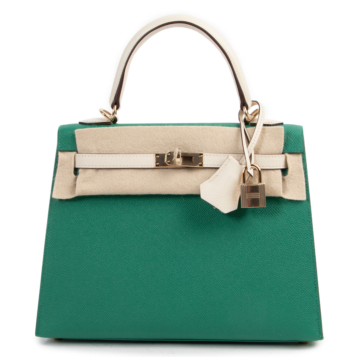 Hermès Kelly Sellier 25 Perso Veau Epsom Vertigo / Craie GHW