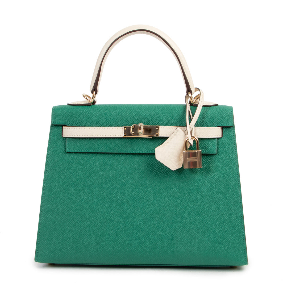 Hermès Kelly 25 Sellier Perso Veau Epsom Vertigo / Craie GHW