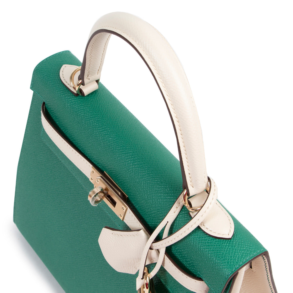 Hermès Kelly Sellier 25 Perso Veau Epsom Vertigo / Craie GHW