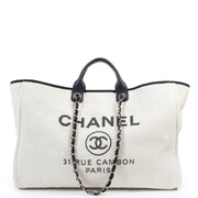 Authentic secondhand Chanel Deauville XL Canvas Tote Bag designer bags fashion luxury vintage webshop safe secure online shopping