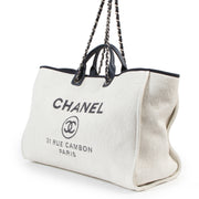Authentieke Tweedehands Chanel Deauville XL Canvas Tote Bag juiste prijs veilig online shoppen luxe merken webshop winkelen Antwerpen België mode fashion