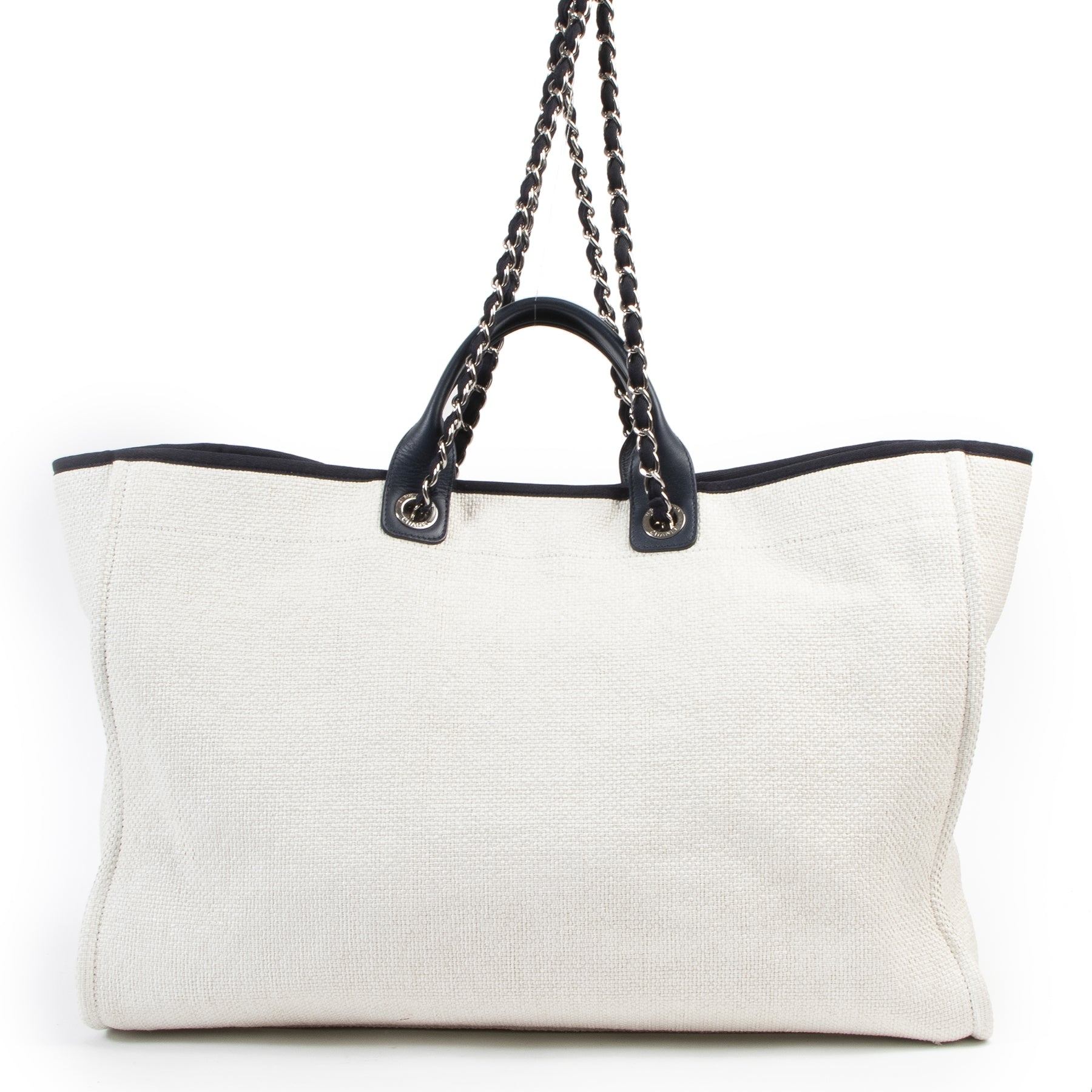 Authentic secondhand Chanel Deauville XL Canvas Tote Bag designer bags fashion luxury vintage webshop safe secure online shopping
