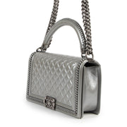 Authentic secondhand Chanel Silver Quilted Boy Shoulder Bag designer bags fashion luxury vintage webshop safe secure online shopping