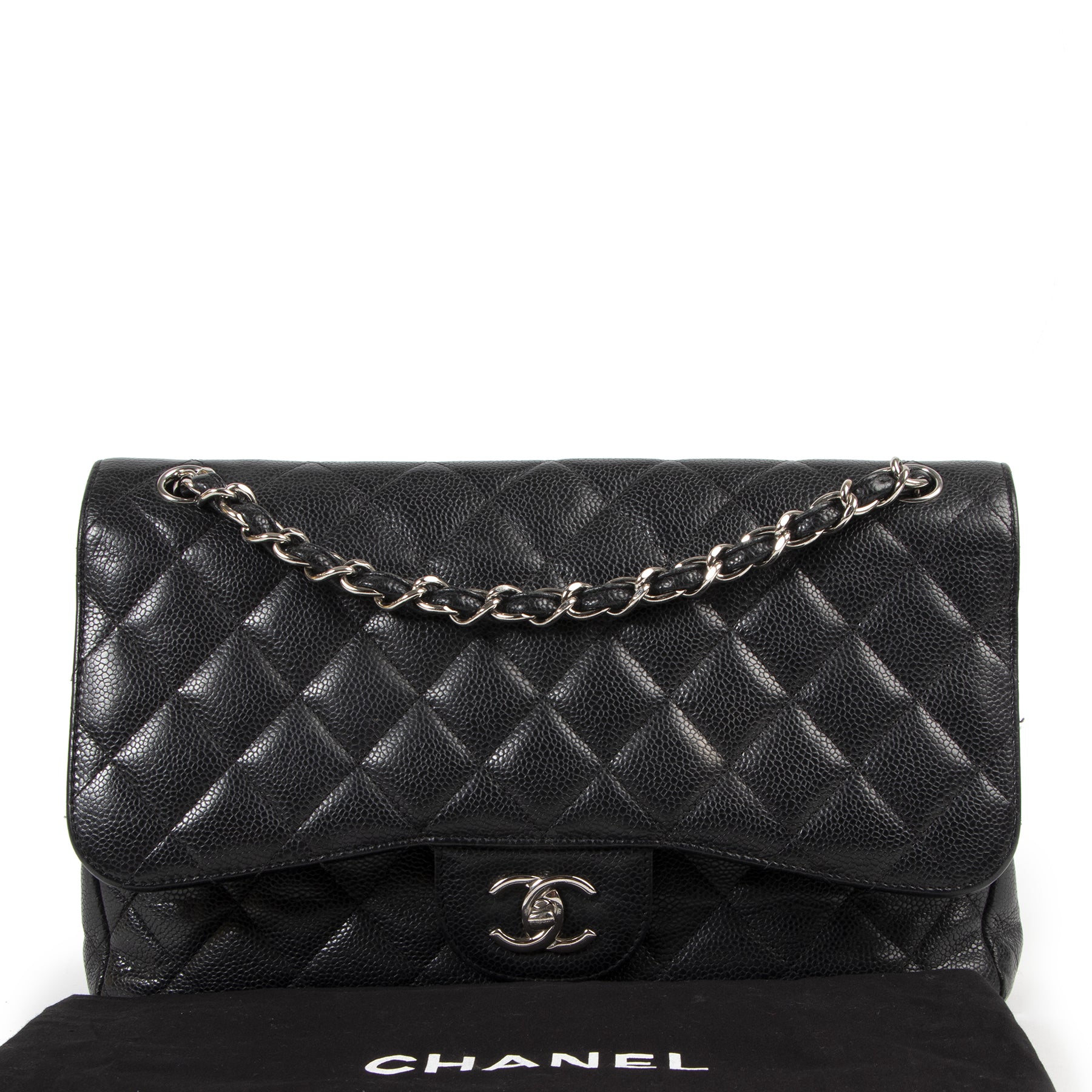 Chanel Jumbo Black Caviar Leather Classic Flap Bag PHW