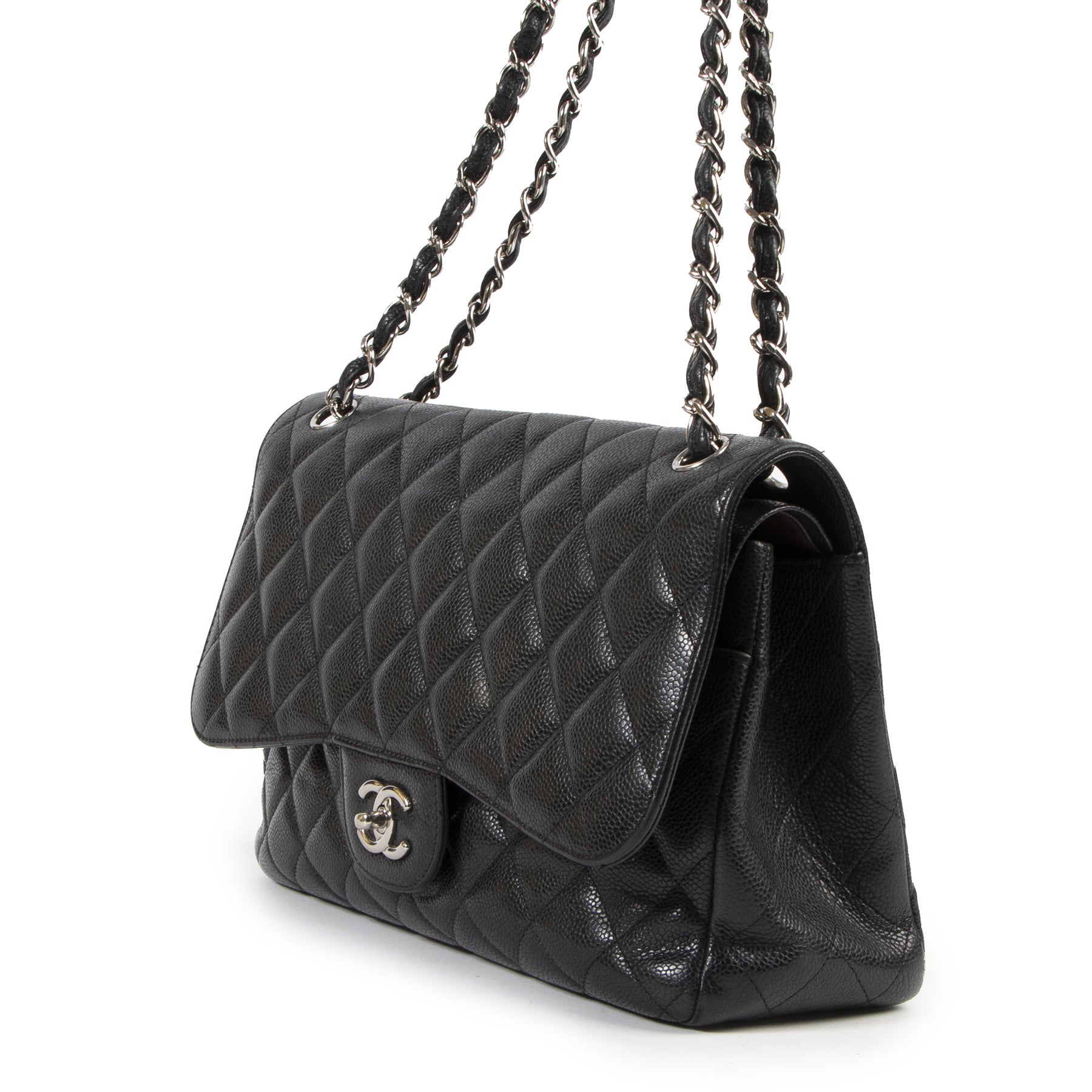 Chanel Jumbo Black Caviar Leather Classic Flap Bag PHW