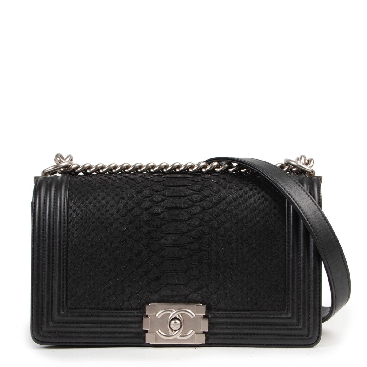 Shop online authentic second hand Chanel Black Python Medium Boy Bag at Labellov.com.
