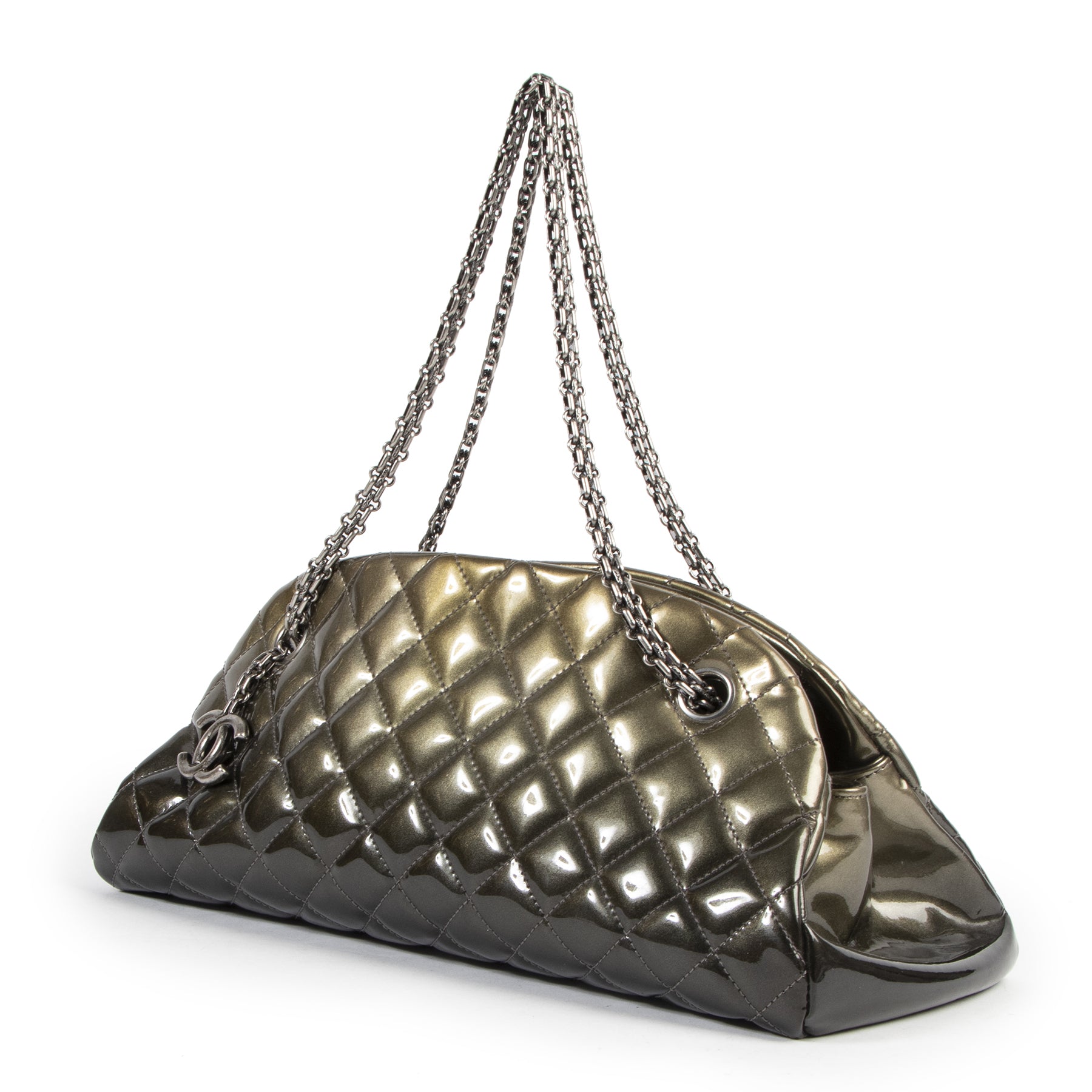 Authentic secondhand Chanel Gold Quilted Patent Leather Mademoiselle Bag designer bags fashion luxury vintage webshop safe secure online shopping