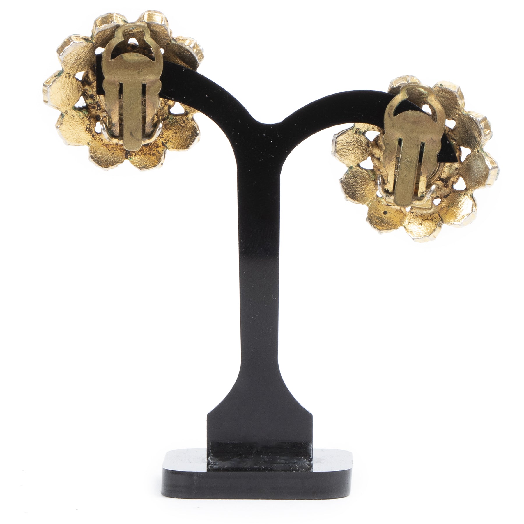 Authentieke Tweedehands Chanel Flower Pearl & Crystal Clip-On Earrings juiste prijs veilig online shoppen luxe merken webshop winkelen Antwerpen België mode fashion