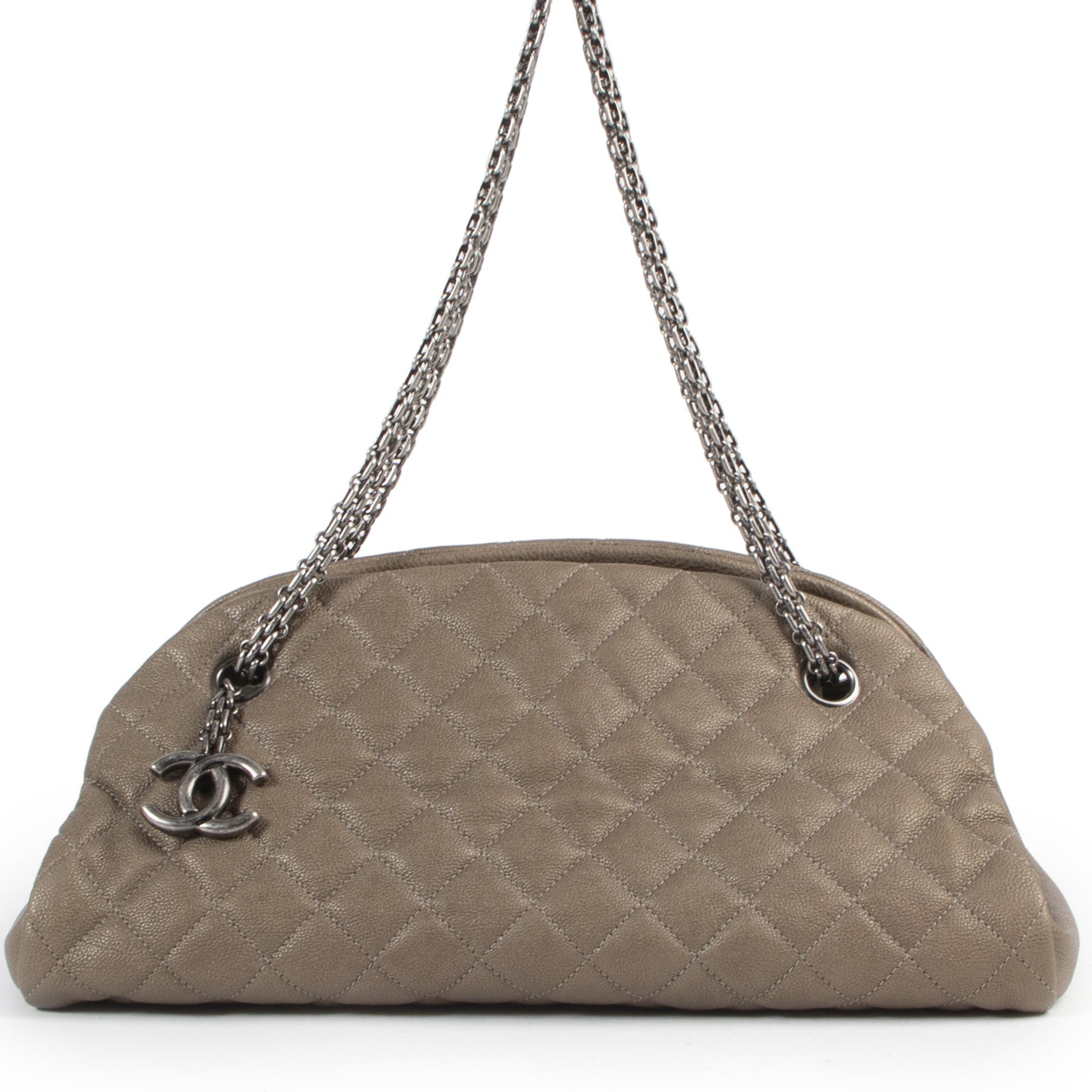 Authentieke Tweedehands Chanel Taupe Leather Mademoiselle Bag juiste prijs veilig online shoppen luxe merken webshop winkelen Antwerpen België mode fashion