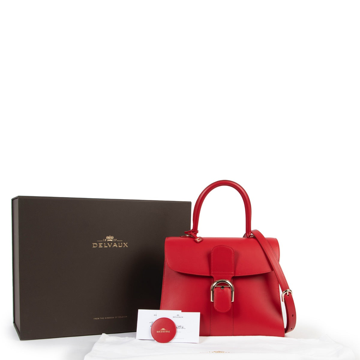Shop safe online 100% authentic second hand Delvaux Lipstick Red Boxcalf MM Brillant in as new, excellent condition at the right price. at Labellov in Antwerp.