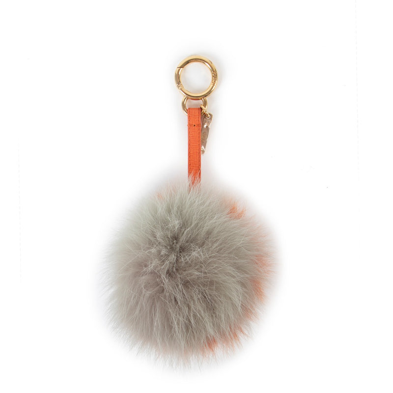 Fendi Orange/Grey Fox Fur Pom-Pom Keychain Bag Charm
