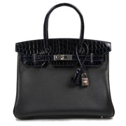 Hermès Birkin 30cm Touch Noir Bleu Marine Taurillon Novilo Croco Niloticus PHW for the best price at Labellov secondhand luxury