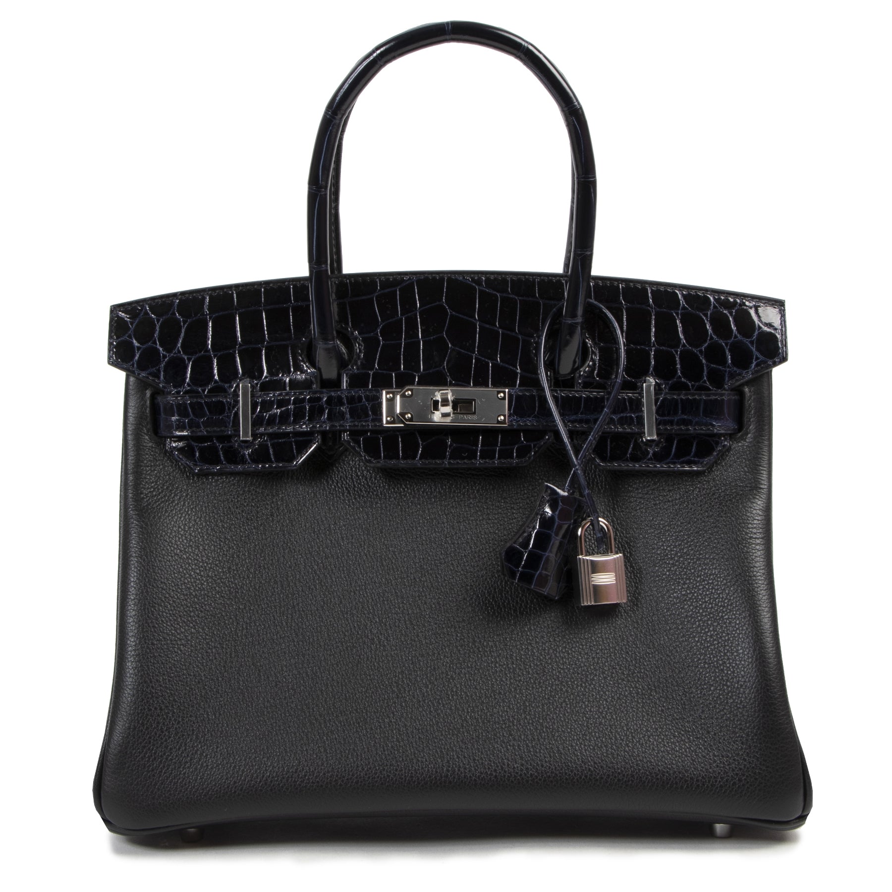 Hermès Birkin 30cm Touch Noir Bleu Marine Taurillon Novilo Croco Niloticus PHW for the best price at Labellov secondhand luxury
