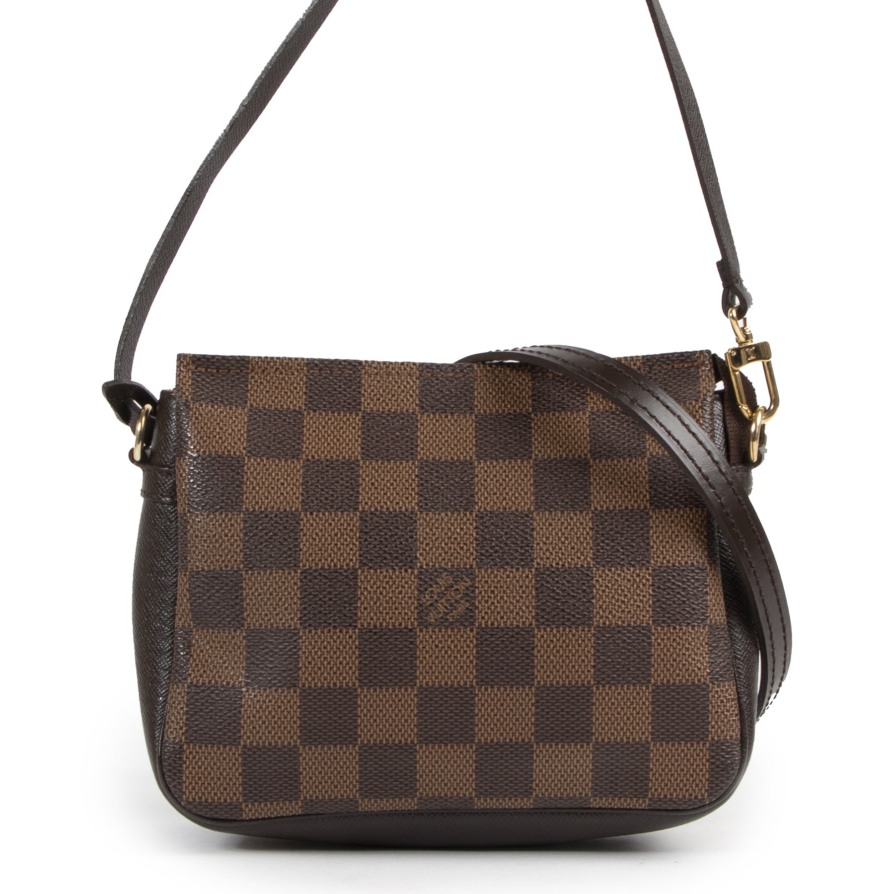 Authentieke Tweedehands Louis Vuitton Damier Ebene Trousse Pochette Crossbody Bag juiste prijs veilig online shoppen luxe merken webshop winkelen Antwerpen België mode fashion