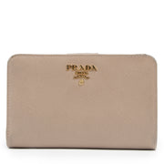 Authentieke Tweedehands Prada Beige Medium Saffiano Wallet juiste prijs veilig online shoppen luxe merken webshop winkelen Antwerpen België mode fashion