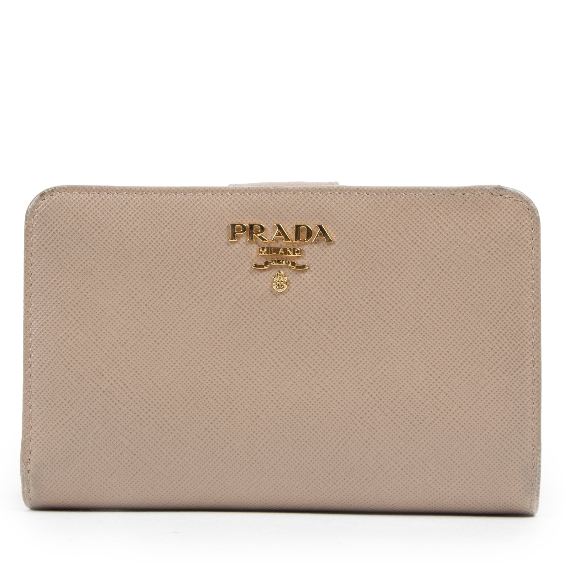 Authentieke Tweedehands Prada Beige Medium Saffiano Wallet juiste prijs veilig online shoppen luxe merken webshop winkelen Antwerpen België mode fashion