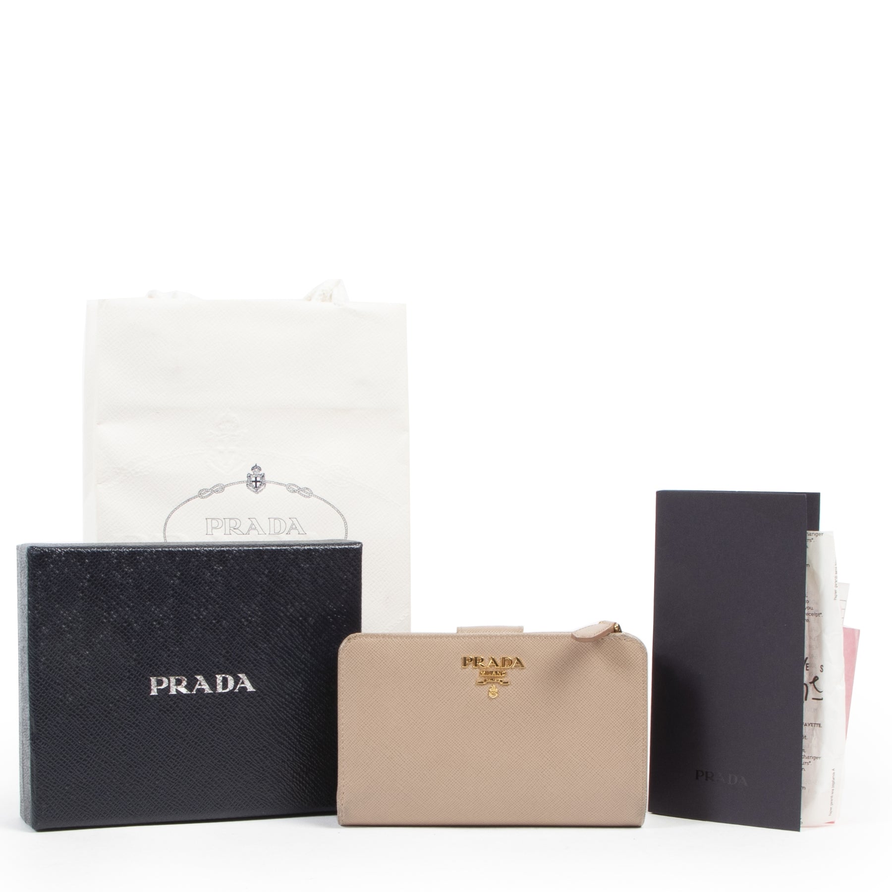 Authentieke Tweedehands Prada Beige Medium Saffiano Wallet juiste prijs veilig online shoppen luxe merken webshop winkelen Antwerpen België mode fashion