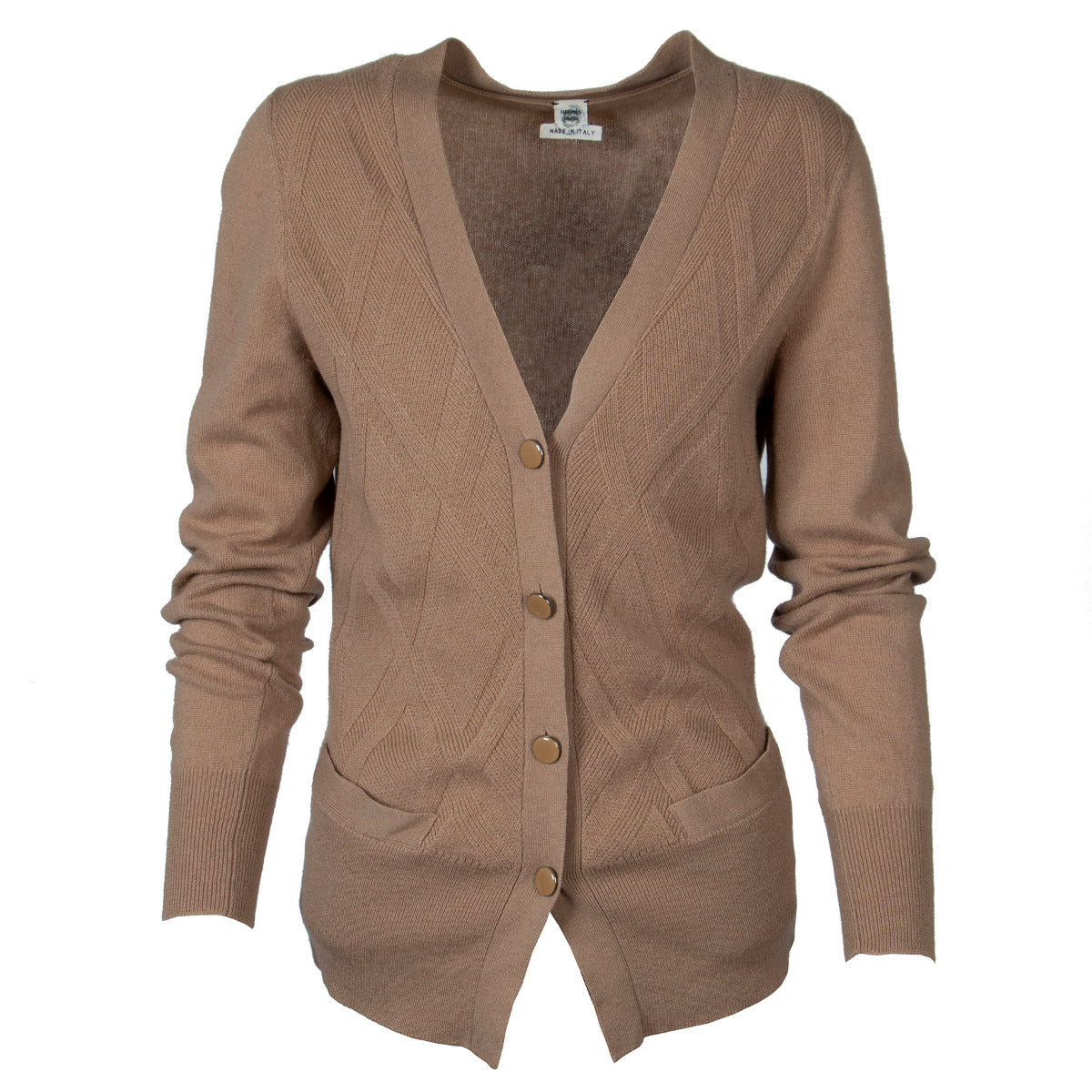 100% cashmere cardigan with diamante pattern and buttons by Hermès
