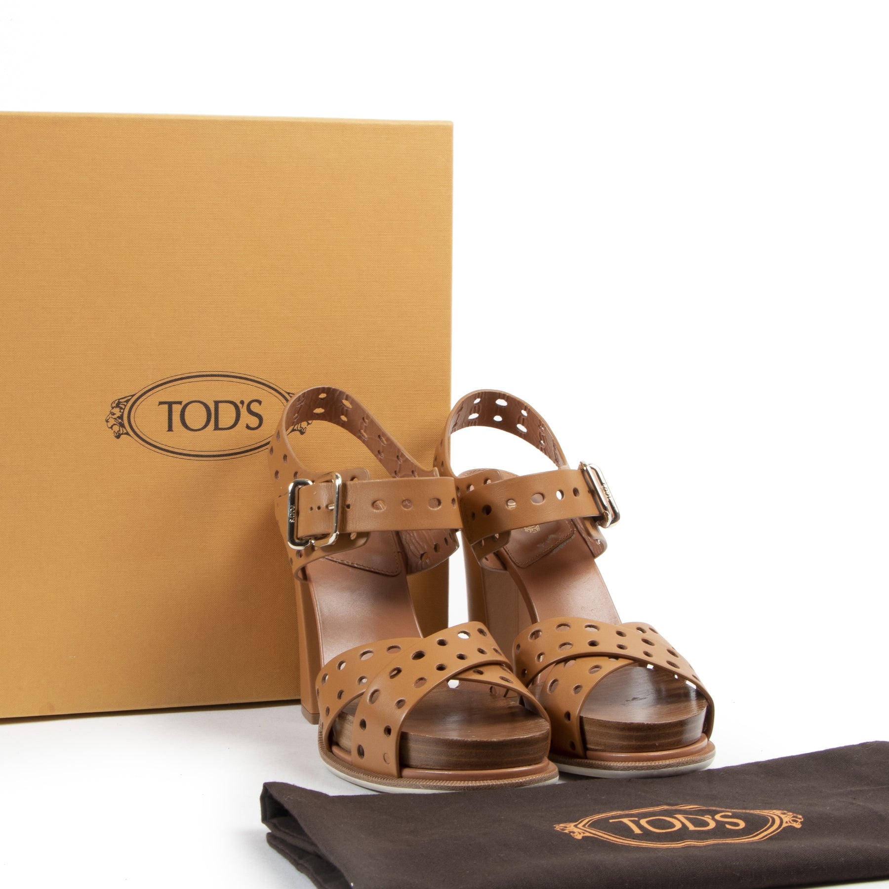 Authentic secondhand Tod's Camel Leather Platform Block Heels - Size 38,5 designer bags fashion luxury vintage webshop safe secure online shopping