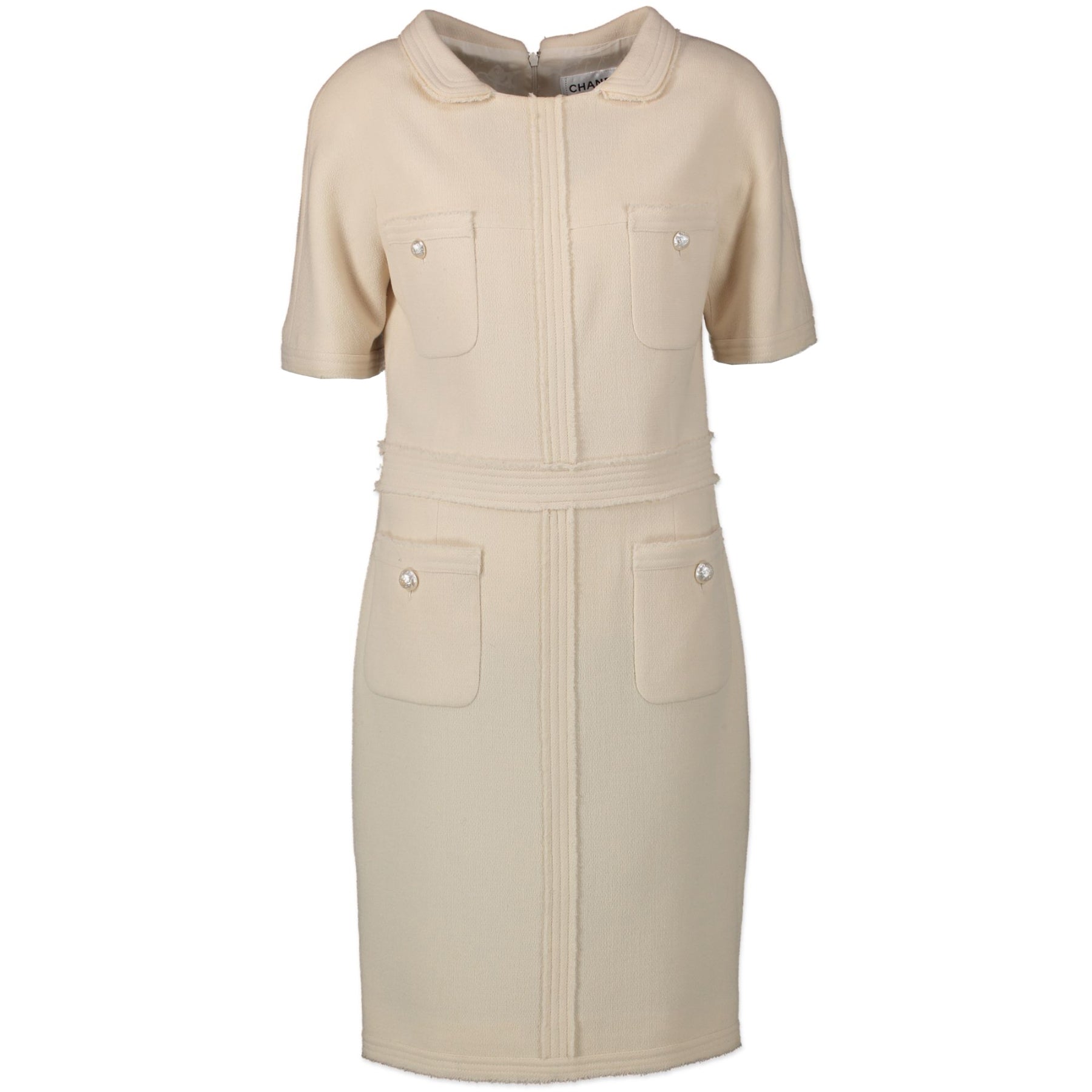Authentieke Tweedehands Chanel Cream Dress - Size 40 juiste prijs veilig online shoppen luxe merken webshop winkelen Antwerpen België mode fashion