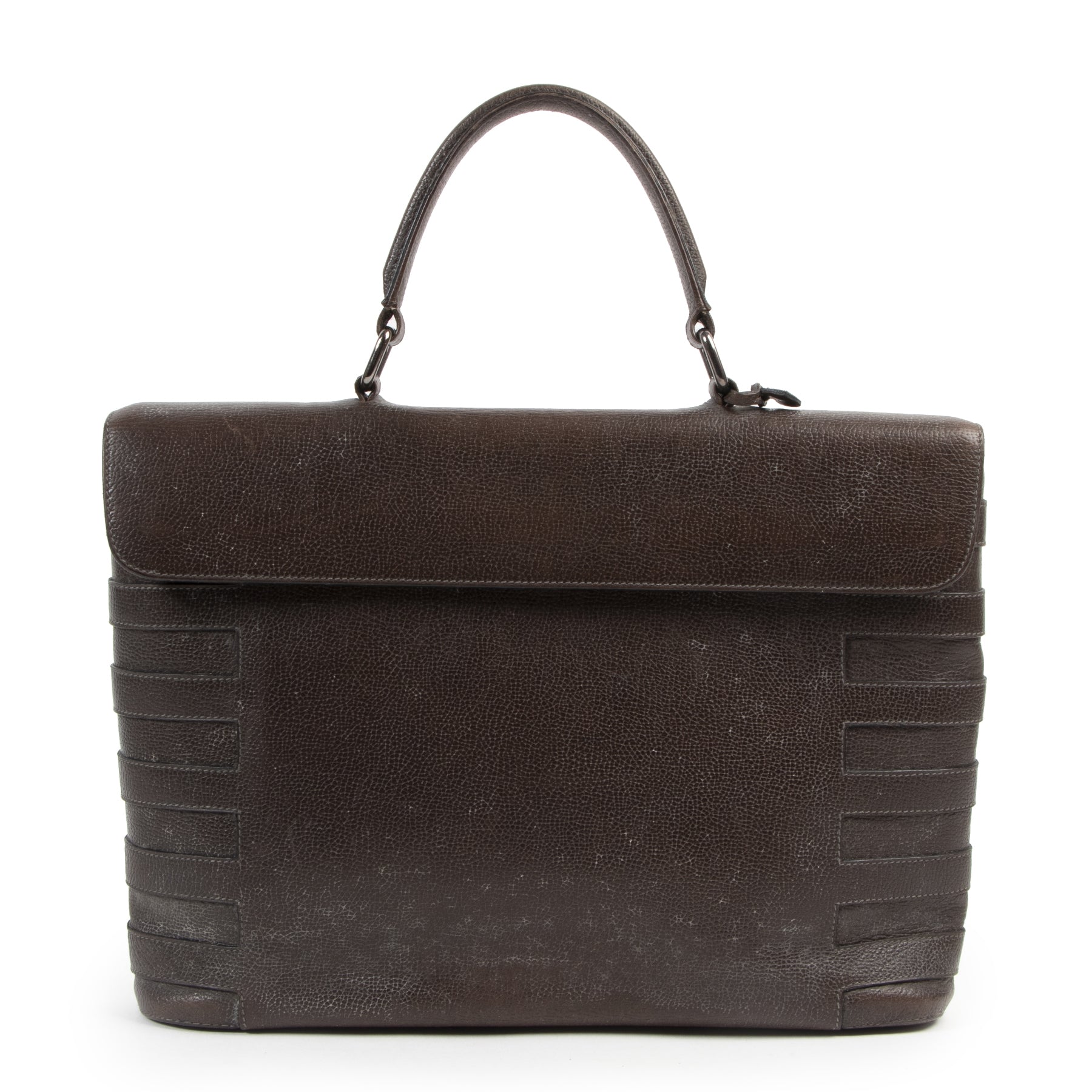 Authentieke Tweedehands Delvaux Brown Top Handle Briefcase Bag juiste prijs veilig online shoppen luxe merken webshop winkelen Antwerpen België mode fashion
