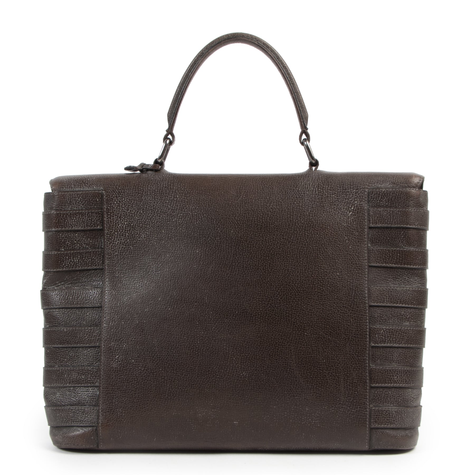 Authentieke Tweedehands Delvaux Brown Top Handle Briefcase Bag juiste prijs veilig online shoppen luxe merken webshop winkelen Antwerpen België mode fashion