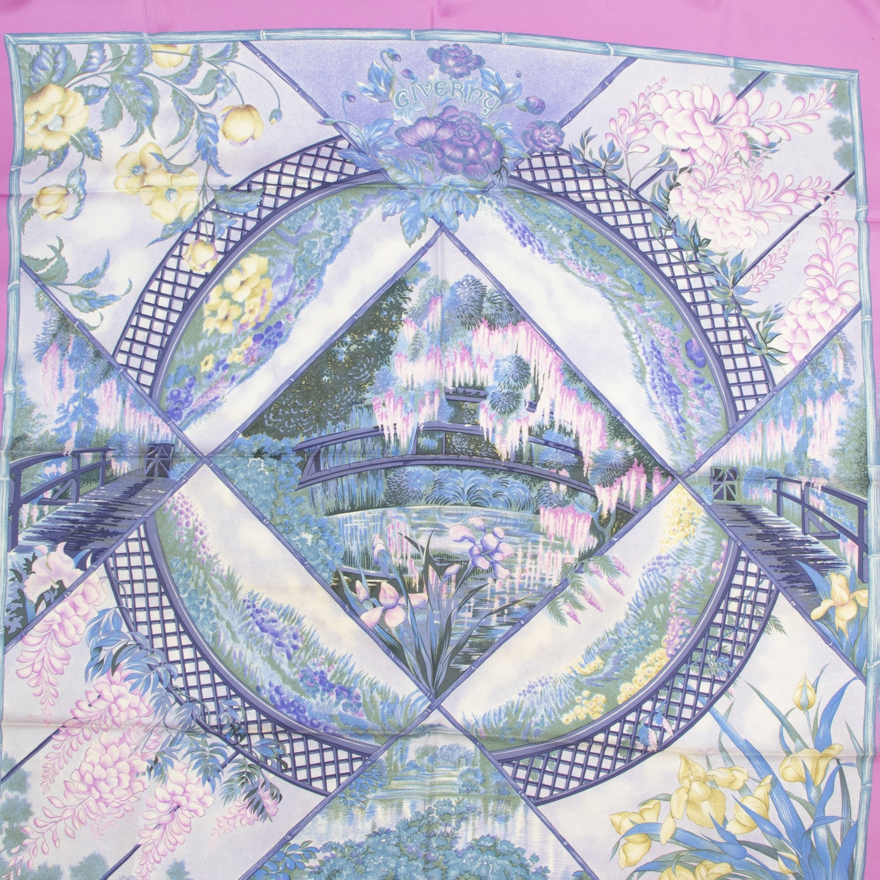 Authentic secondhand Hermès Carré Pink Giverny Silk Scarf designer bags accessories fashion luxury vintage webshop safe secure online shopping