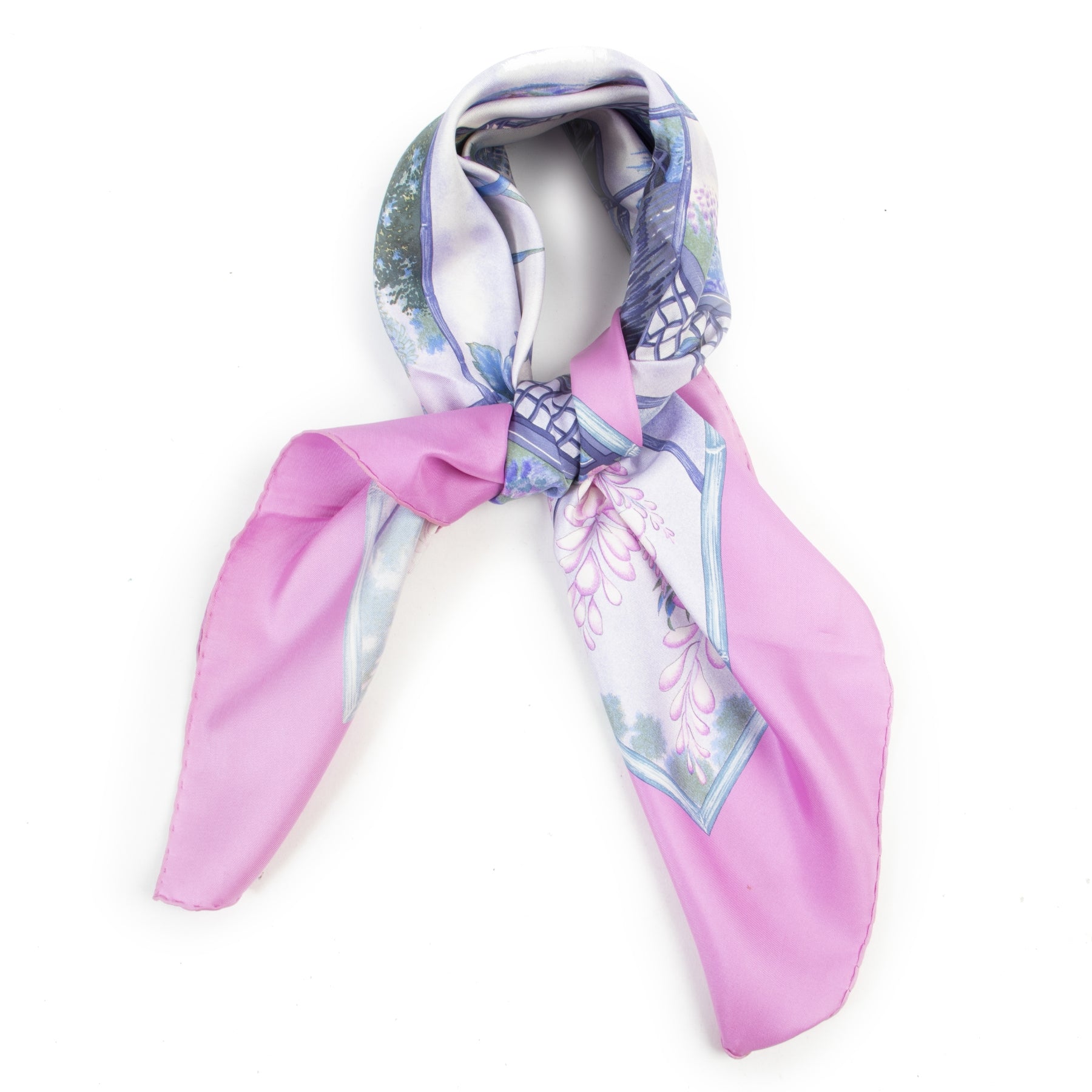 Authentieke Tweedehands Hermès Carré Pink Giverny Silk Scarf juiste prijs veilig online shoppen luxe merken webshop winkelen Antwerpen België mode fashion
