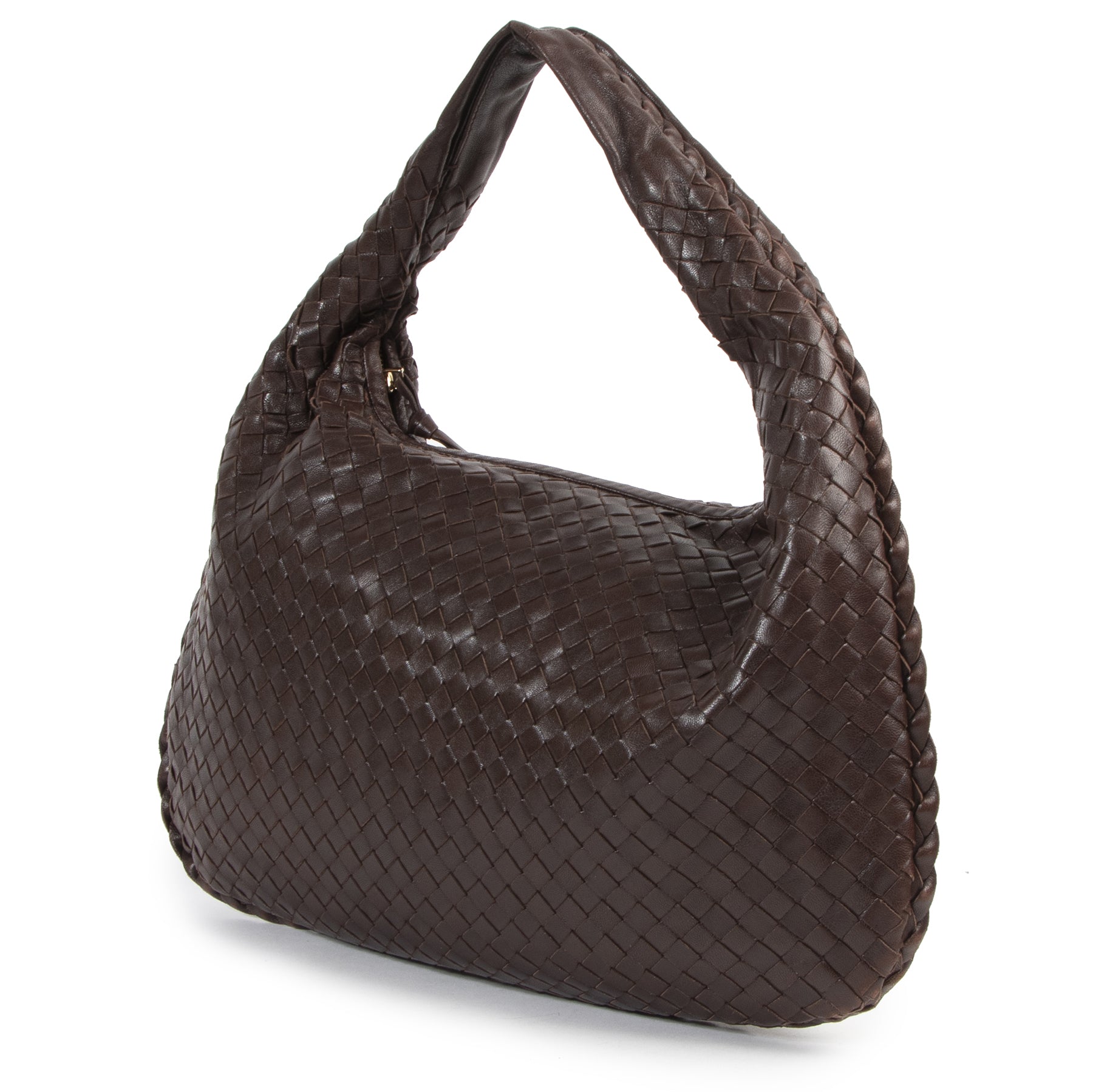 Authentieke Tweedehands Bottega Veneta Brown Intrecciato Woven Leather Hobo Bag juiste prijs veilig online shoppen luxe merken webshop winkelen Antwerpen België mode fashion