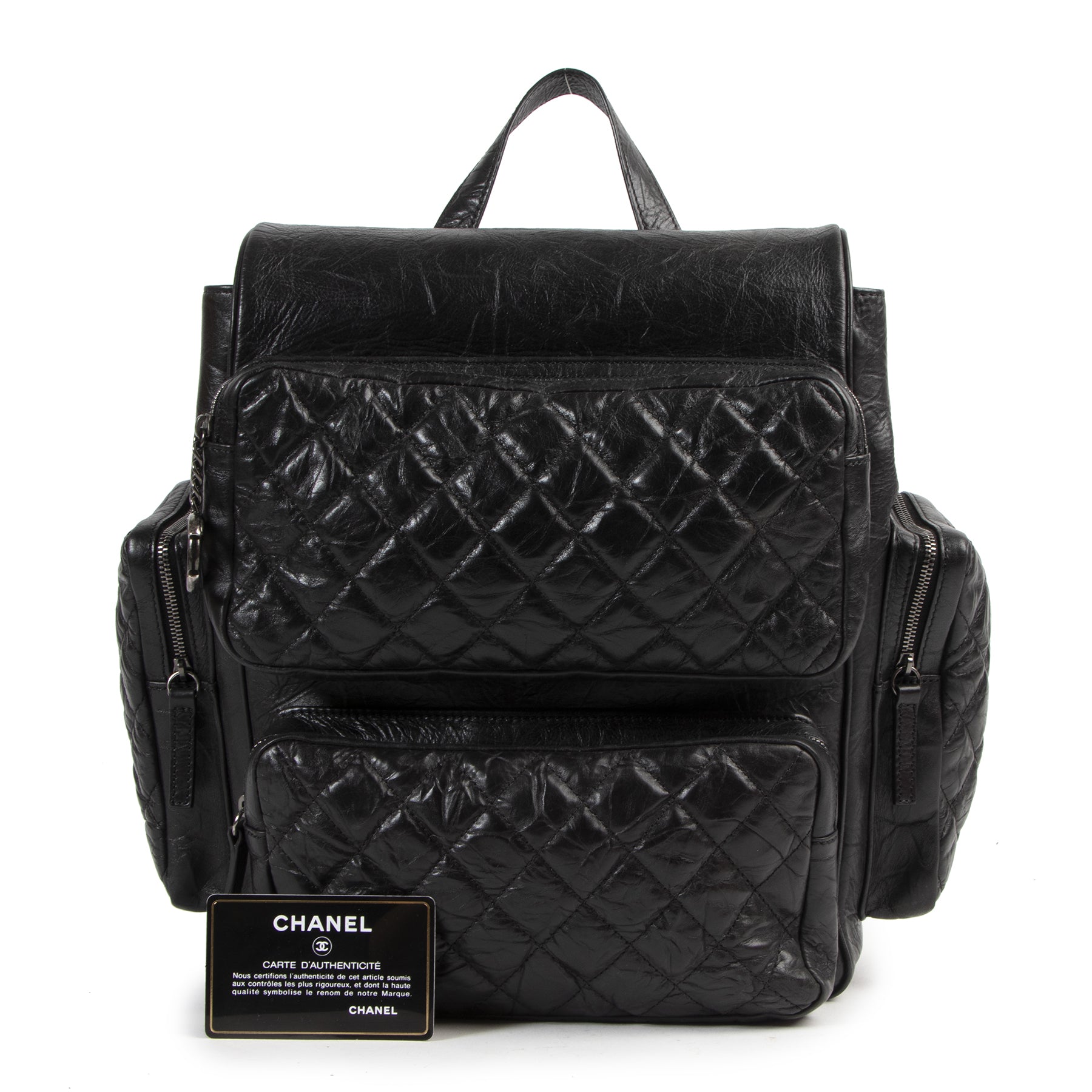 Authentic secondhand Chanel Black Aged Quilted Lambskin Leather 'Casual Rock' Backpack designer bags fashion luxury vintage webshop safe secure online shopping