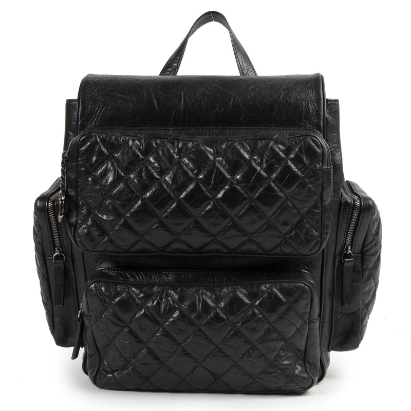Authentieke Tweedehands Chanel Black Aged Quilted Lambskin Leather 'Casual Rock' Backpack juiste prijs veilig online shoppen luxe merken webshop winkelen Antwerpen België mode fashion