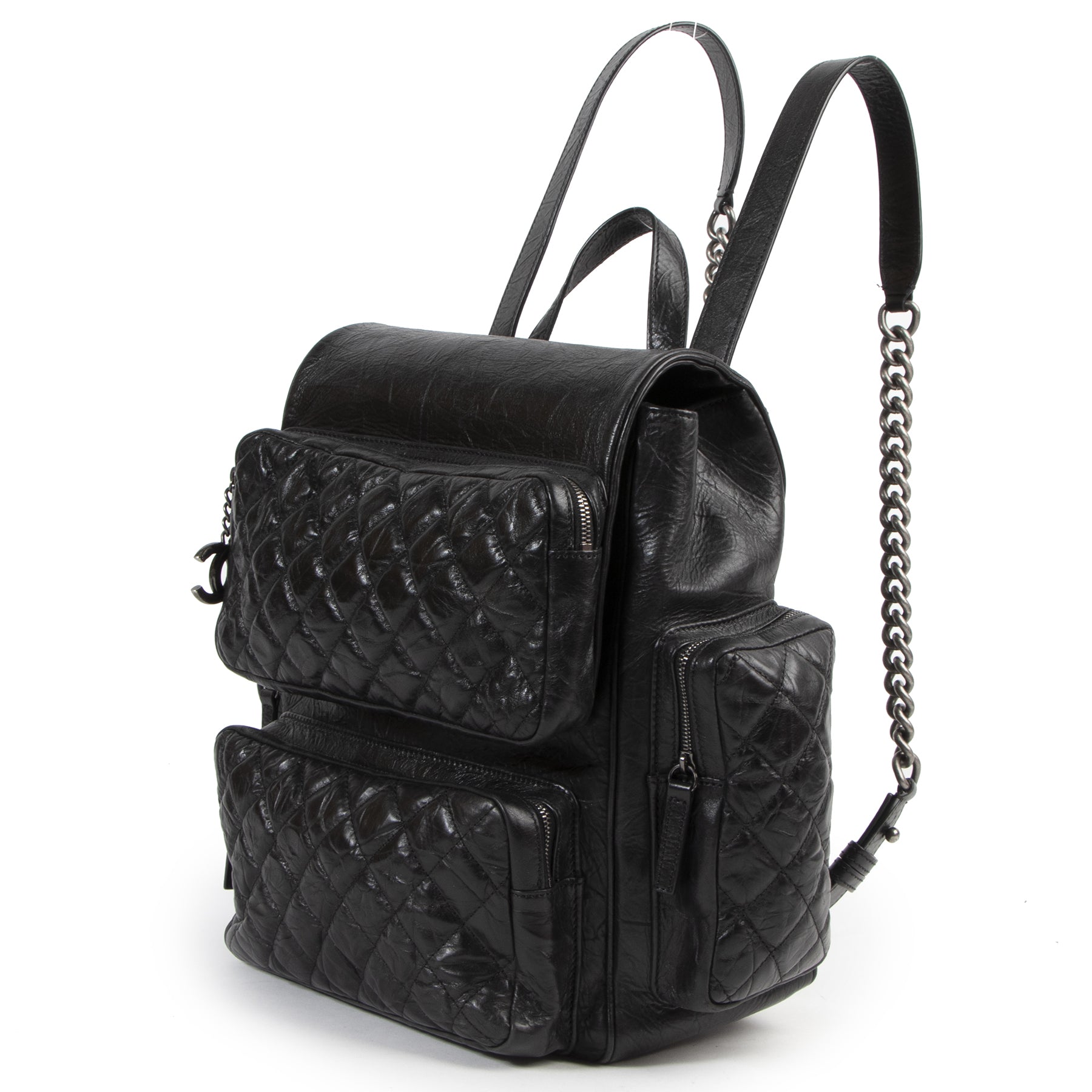 Authentic secondhand Chanel Black Aged Quilted Lambskin Leather 'Casual Rock' Backpack designer bags fashion luxury vintage webshop safe secure online shopping
