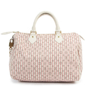 Authentieke Tweedehands Louis Vuitton Pink/White Monogram Mini Lin Croisette Speedy 30 Bag juiste prijs veilig online shoppen luxe merken webshop winkelen Antwerpen België mode fashion