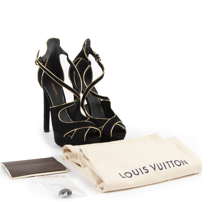 Are you looking for an authentic pair of Louis Vuitton Black & Gold Platform Pumps?