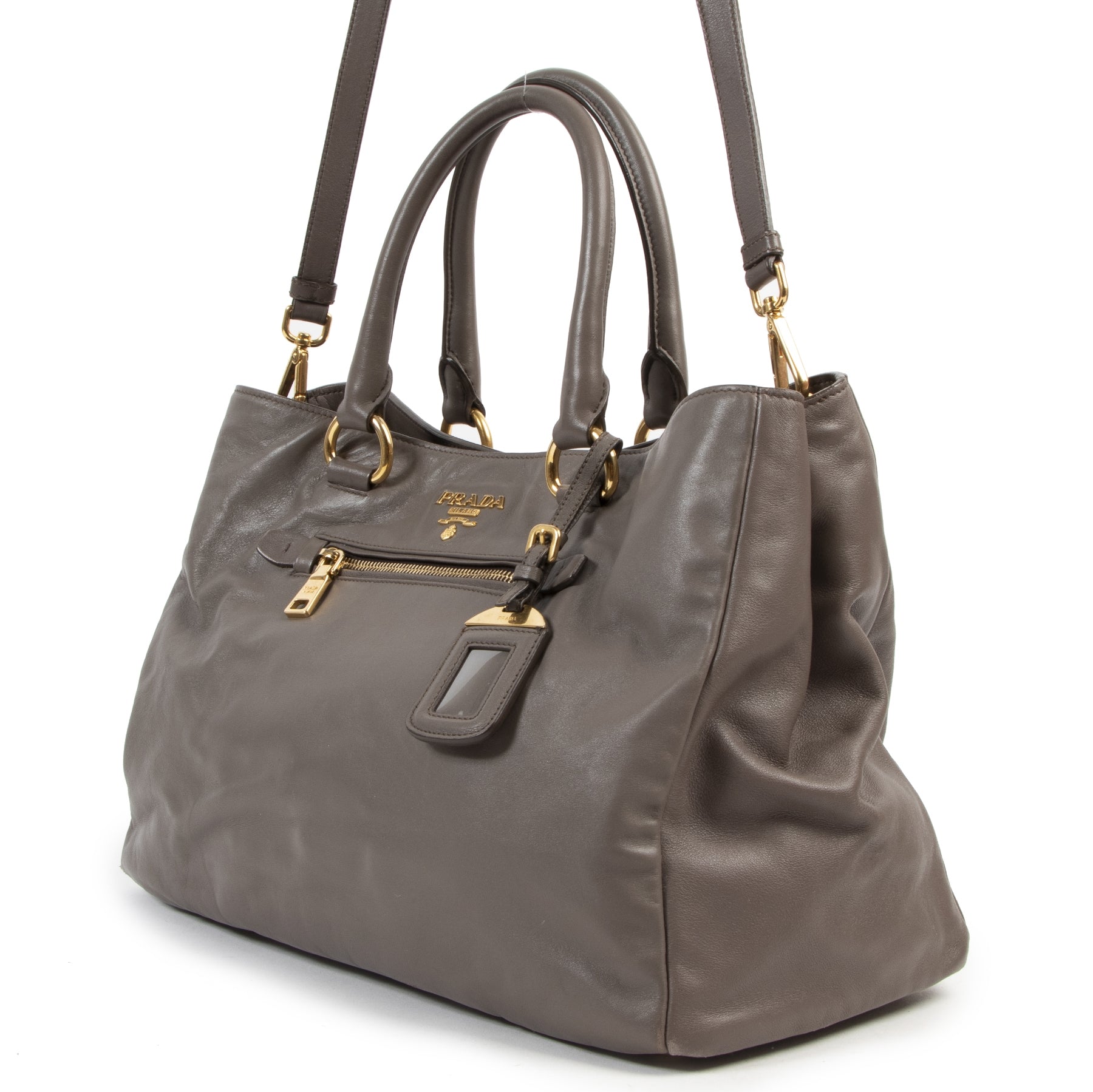 Authentic secondhand Prada Grey Bambu Top Handle Bag designer bags fashion luxury vintage webshop safe secure online shopping