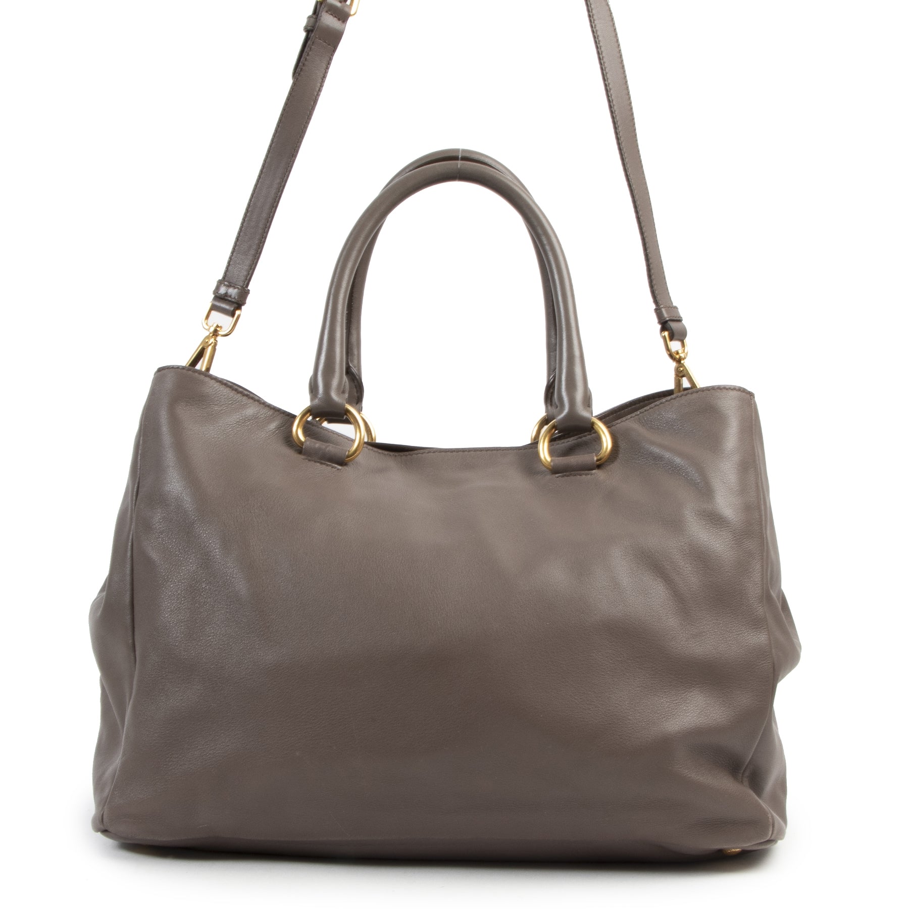 Authentieke Tweedehands Prada Grey Bambu Top Handle Bag juiste prijs veilig online shoppen luxe merken webshop winkelen Antwerpen België mode fashion
