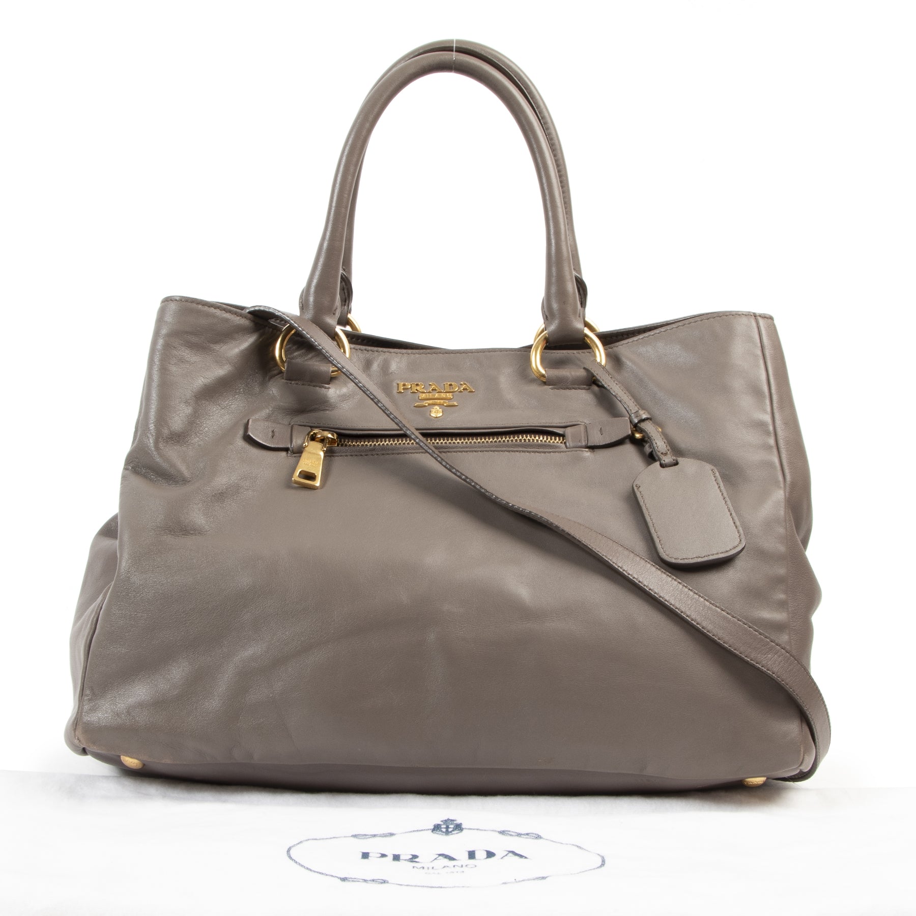 Authentic secondhand Prada Grey Bambu Top Handle Bag designer bags fashion luxury vintage webshop safe secure online shopping