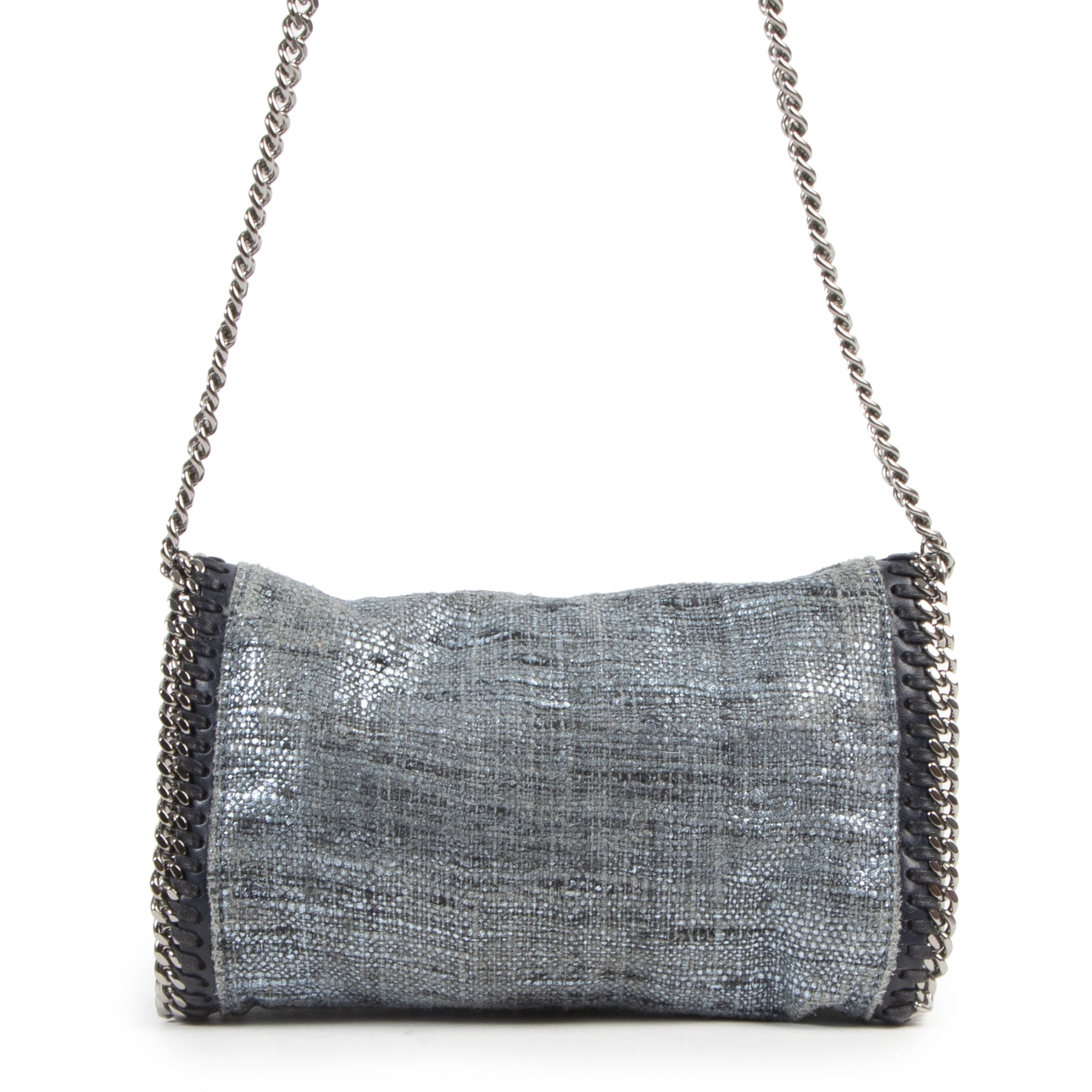 Authentieke Tweedehands Stella McCartney Blue Metallic Falabella Crossbody Bag juiste prijs veilig online shoppen luxe merken webshop winkelen Antwerpen België mode fashion