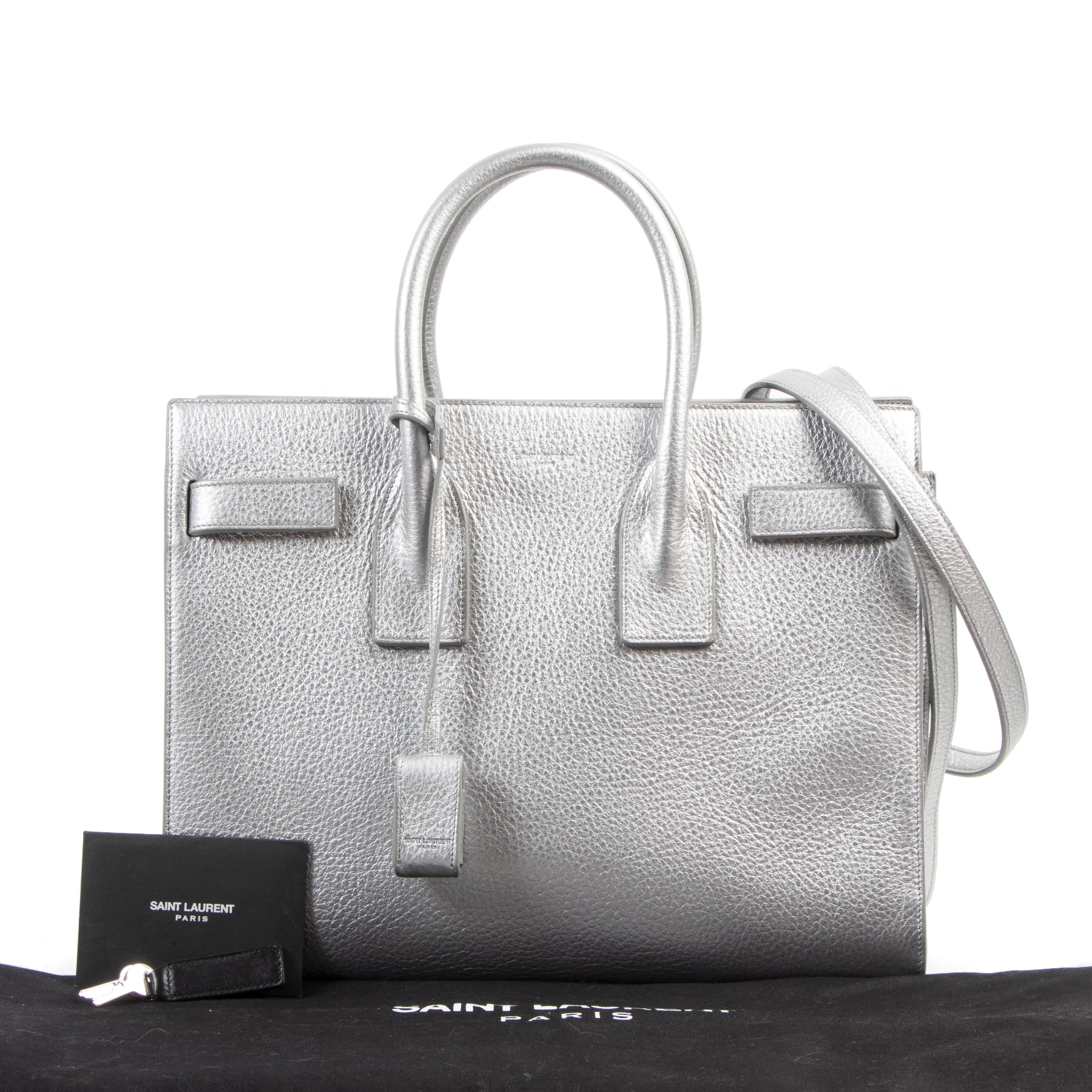 Authentic secondhand Saint Laurent Small Silver Sac de Jour Top Handle designer bags fashion luxury vintage webshop safe secure online shopping