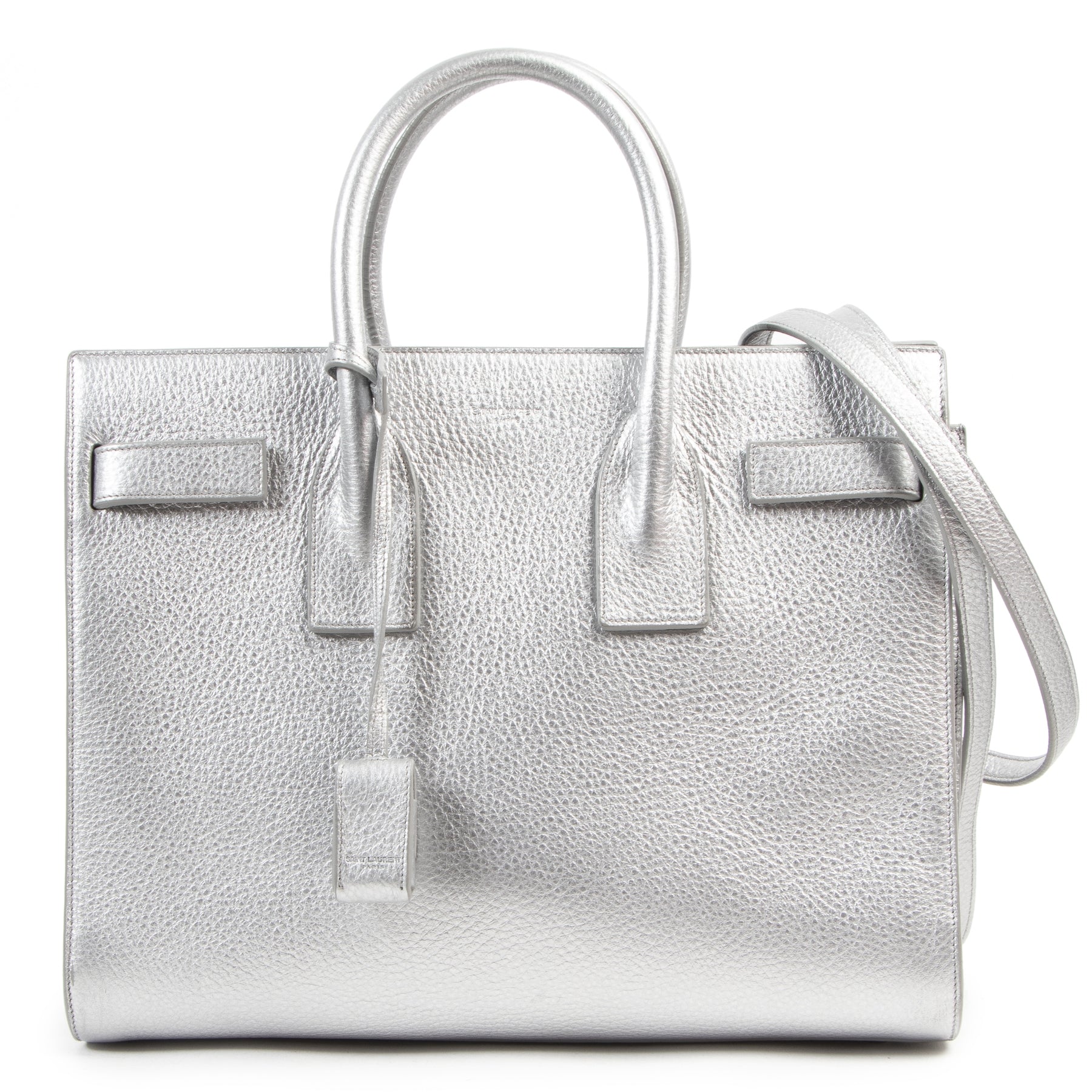 Authentic secondhand Saint Laurent Small Silver Sac de Jour Top Handle designer bags fashion luxury vintage webshop safe secure online shopping